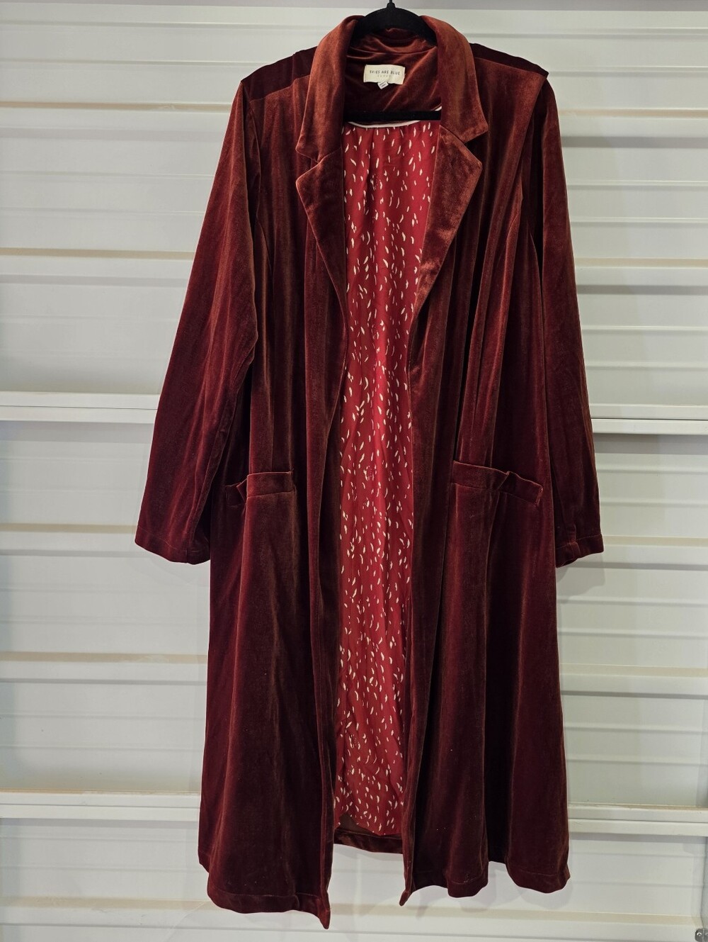 Skies Are Blue 3X Burnt Orange Velvet Duster Jacket Coat Lined